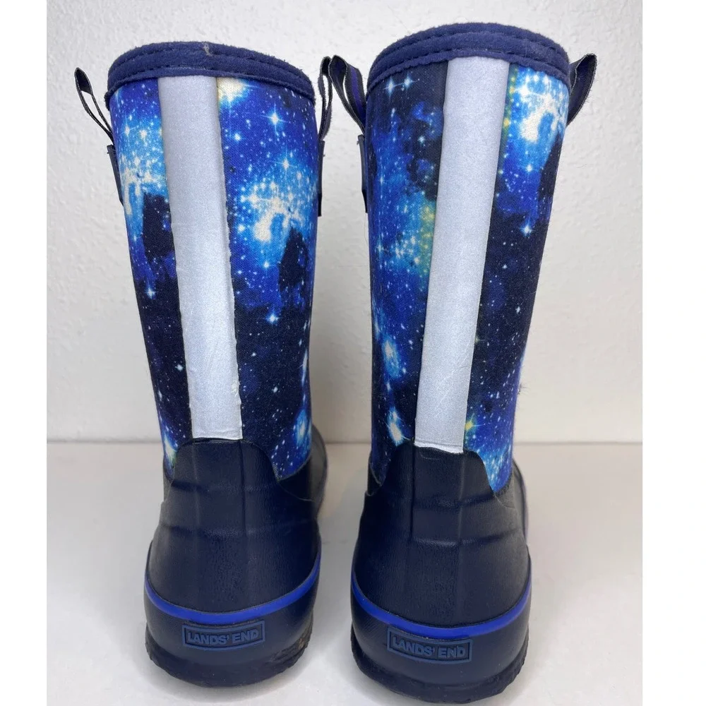 Lands End Kids Rain Boots Galaxy Celestial Print Size 7M Navy Blue